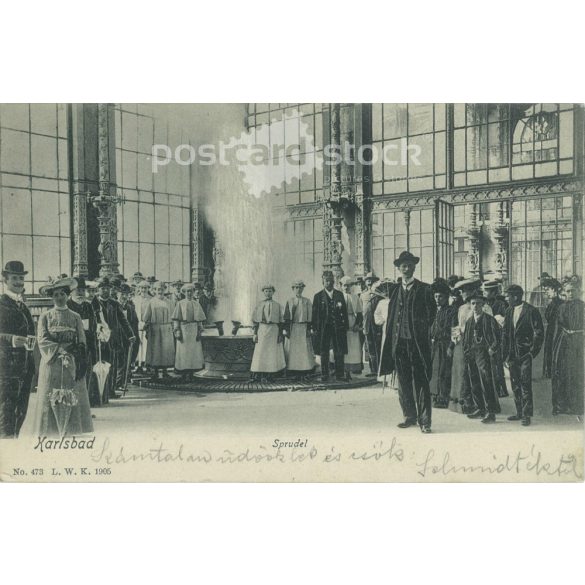 1905 - Karlsbad. Csehország. Szénsavas víz. Fekete-fehér fotólap, képeslap. (2791755)