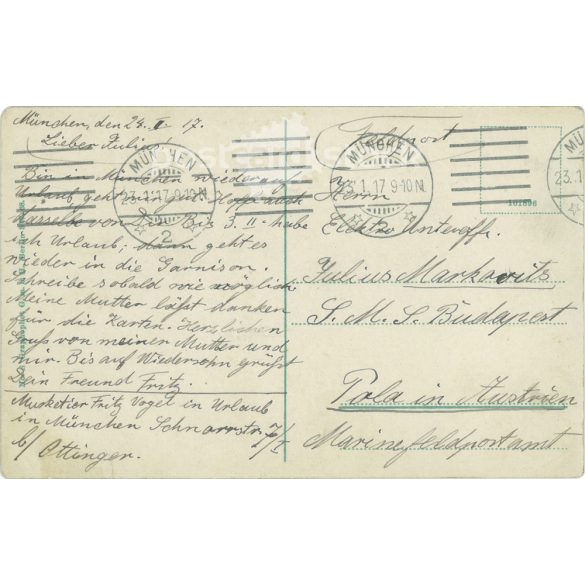 1917 - Münkhen. Képeslap, színezett fotólap. (2791786)