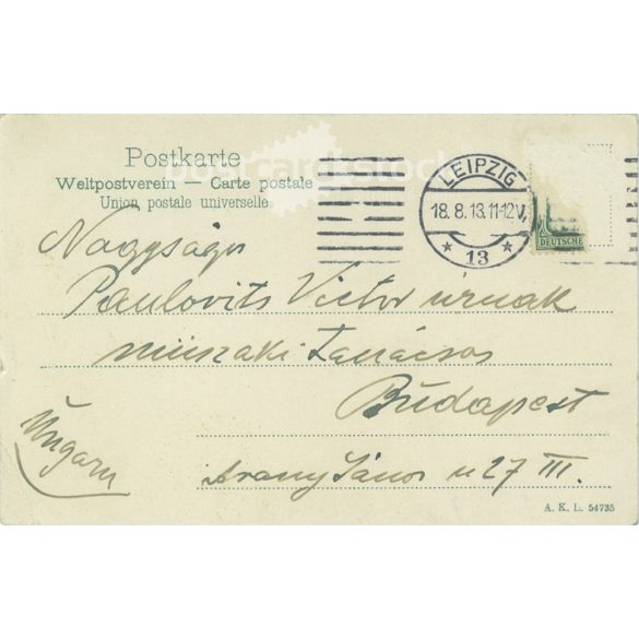 1913 - Lipcse, Városháza. Képeslap, színezett fotólap. (2791857)