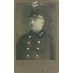   Középkorú, vasutas férfi portréfotója, Kabinetfotó / keményhátú fotó / vizitkártya. (2791874)