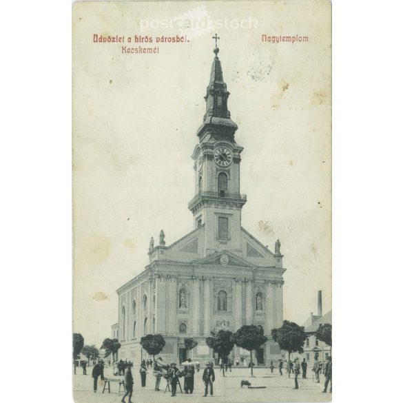 1908 - Üdvözlet a hírös városból. Kecskemét. Eredeti papírkép, képeslap, fotólap. (2792029)
