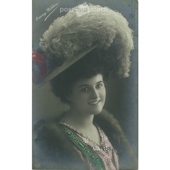 1908 - Emmy Wehlen német némafilm színésznő. Kalapdivat. Színezett fotólap, képeslap. (2792047)