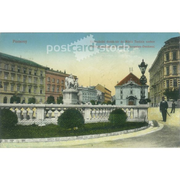 1915 - Pozsony. Koronázási domb-tér. Mária Terézia szobor. Színezett fotólap, képeslap. (2792054)