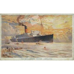   1921 - CUNARD LIEN gőzhajó. Egyedi grafikai megoldással készült képeslap. (2792068)