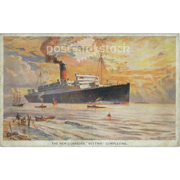 1921 - CUNARD LIEN gőzhajó. Egyedi grafikai megoldással készült képeslap. (2792068)