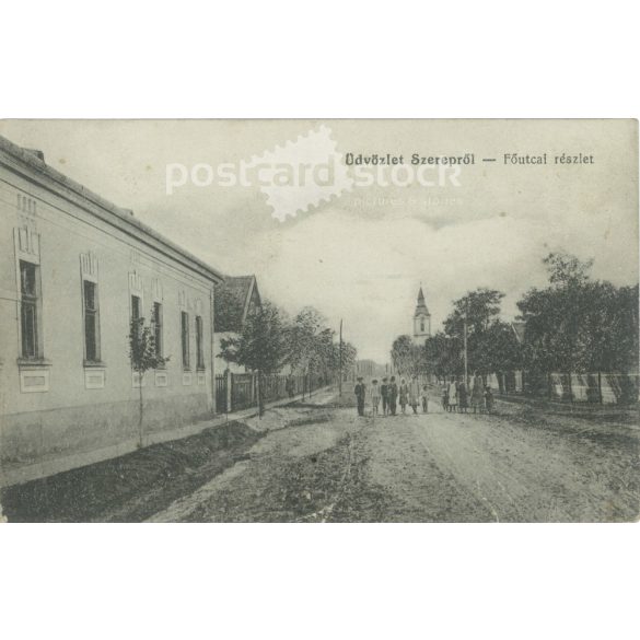 1918 - Üdvözlet Szerepről. Főutca részlet. Fekete-fehér fotólap, képeslap. (2792091)