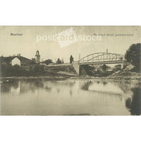 1921 - Mezőtúr, Berettyó folyó partrészlet. Fekete-fehér fotólap, képeslap. (2792096)