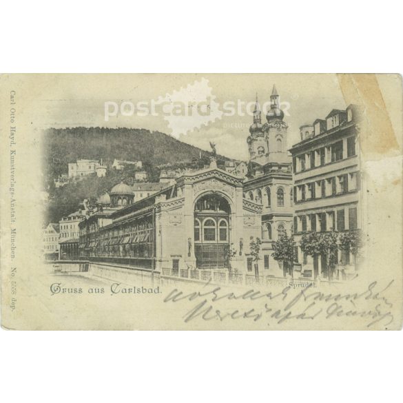1898 - Üdvözlet a csehországi Carlsbad-ból. Fekete-fehér fotólap, képeslap. (2792141)