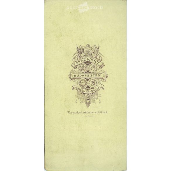 1890-es évek. Férfi kabátban, szivarral, műtermi felvétel. Sterlisky, fényképészeti műterme készítette, Budapesten. Eredeti kabinetfotó / keményhátú fotó / vizitkártya, CDV fotó. Vágott. (2792230)