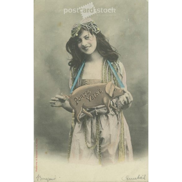 1900 - Francia, vidám fotólap. BERGERET & Cie NANCY kiadása. Színezett fotólap, képeslap. (2792272) 