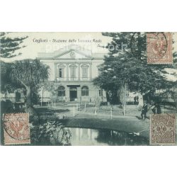   1920 - Olaszország, Szardínia Cagliari vasútállomás, Real 04783. Fotólap, képeslap. Eredeti papírkép. (2792284)