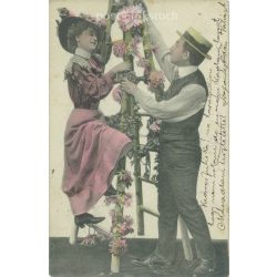   1903 - Romantikus képeslap, színezett fotólap, budapesti bélyegzéssel. (2792295)