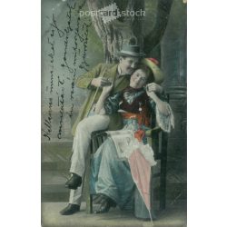 1909 - Romantikus képeslap, színezett fotólap. (2792296)