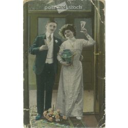 1906 - Újévi üdvözlőlap, színezett fotólap. (2792298)