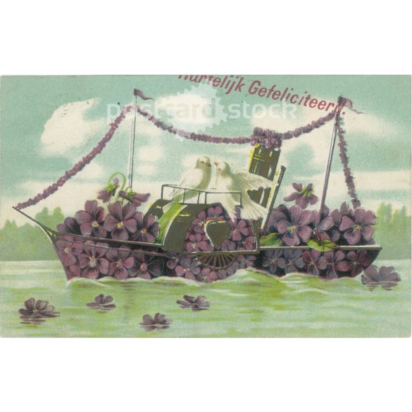 1915 - Őszinte gratuláció. Holland, litografált, dombornyomott és aranyozott. (2792319)
