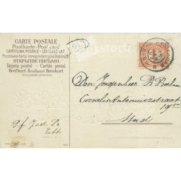 1915 - Őszinte gratuláció. Holland, litografált, dombornyomott és aranyozott. (2792319)