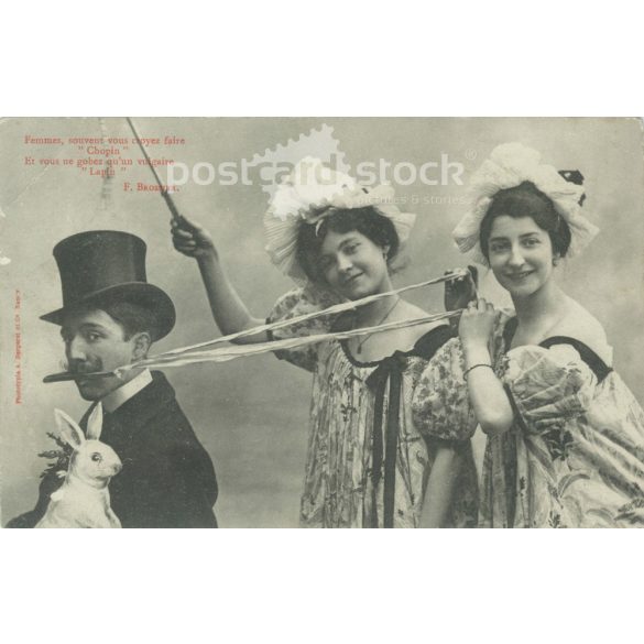 1905 - Francia humoros régi képeslap. Fekete-fehér fotólap. (2792392)