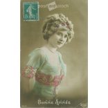 1914 - Francia újévi üdvözlet, régi képeslap. Színezett fotólap. (2792393)
