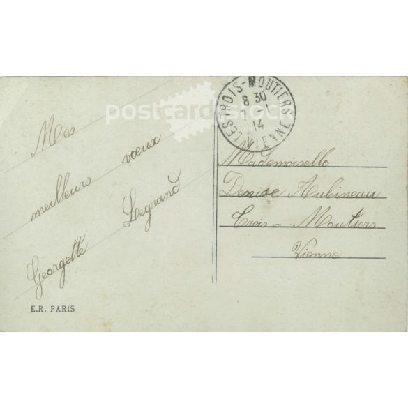 1914 - Francia újévi üdvözlet, régi képeslap. Színezett fotólap. (2792393)