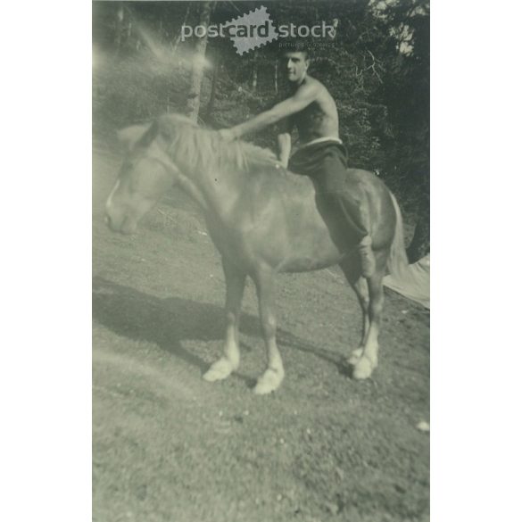 1960-as évek. Németország. Lóháton, valahol az Alpokban. Fekete-fehér eredeti papírkép, régi fotó.  (2792490)