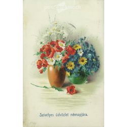   1921 - Litografált, névnapi üdvözlőlap, régi képeslap. (2792534)