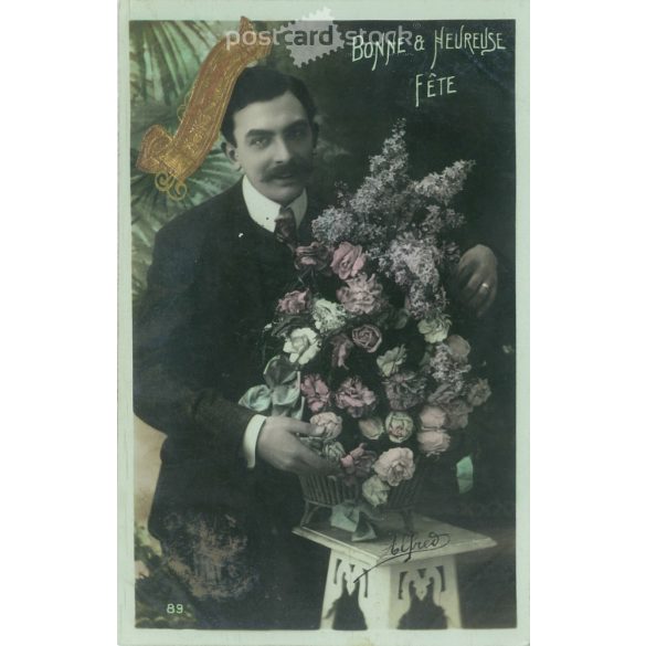 1914 - Romantikus régi képeslap.Színezett fotólap. (2792546)
