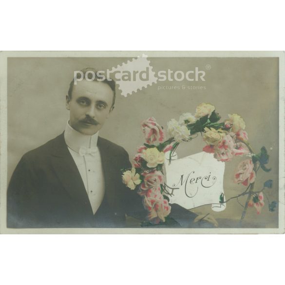 1914 - Romantikus régi képeslap.Színezett fotólap. (2792547)