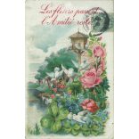 1914 - Romantikus régi képeslap.  Dombornyomott, litografált, egyedi grafika. (2792548)
