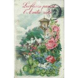   1914 - Romantikus régi képeslap.  Dombornyomott, litografált, egyedi grafika. (2792548)