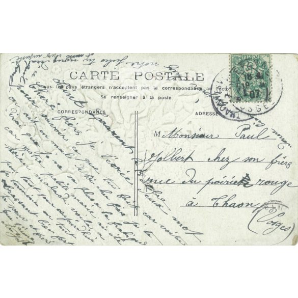 1914 - Romantikus régi képeslap.  Dombornyomott, litografált, egyedi grafika. (2792548)