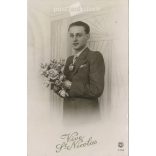 1900-as évek. Romantikus régi képeslap. Fekete-fehér fotólap. (2792552)