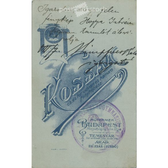1912. Hoppa Istvánt ábrázoló, műtermi felvétel. Kossak József fényképészeti műterme készítette. Régi fotó, vizitkártya, CDV fotó. (2792555)