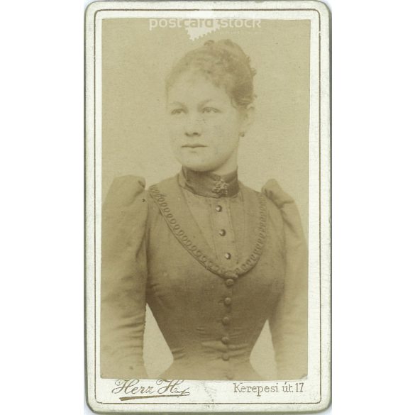 Herz Henrik fényképészeti műterem munkája. 1900-as évek eleje, Budapest. Ismeretlen, fiatal hölgy, műtermi fotója. Régi fotó, vizitkártya, CDV fotó. (2792574)