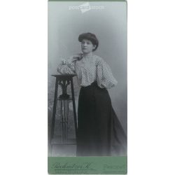   Rechnitzer Károly fényképészeti műterem munkája. 1900-as évek eleje. Pancsova, Szerbia. Ismeretlen, fiatal hölgy műtermi fotója. Régi fotó, vizitkártya, CDV fotó. (2792576)