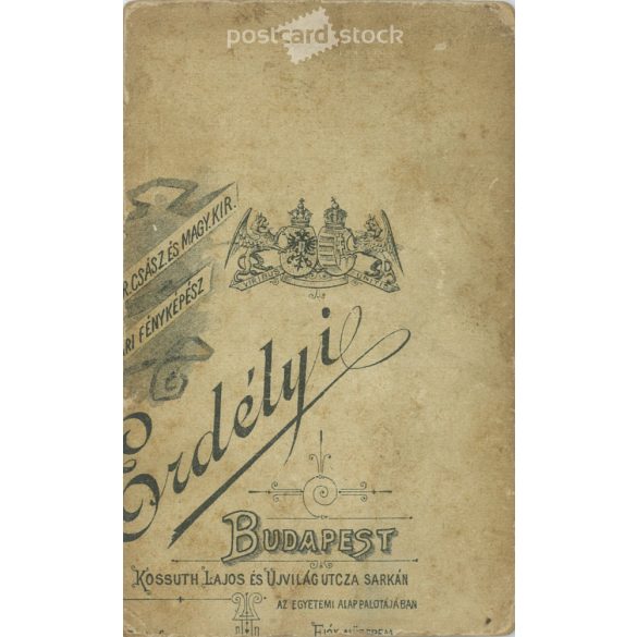 Erdélyi Mór fényképészeti műterem munkája. Budapest. 1900-as évek eleje. Ismeretlen férfi műtermi fotója. Régi fotó, vizitkártya, CDV fotó. (2792578)