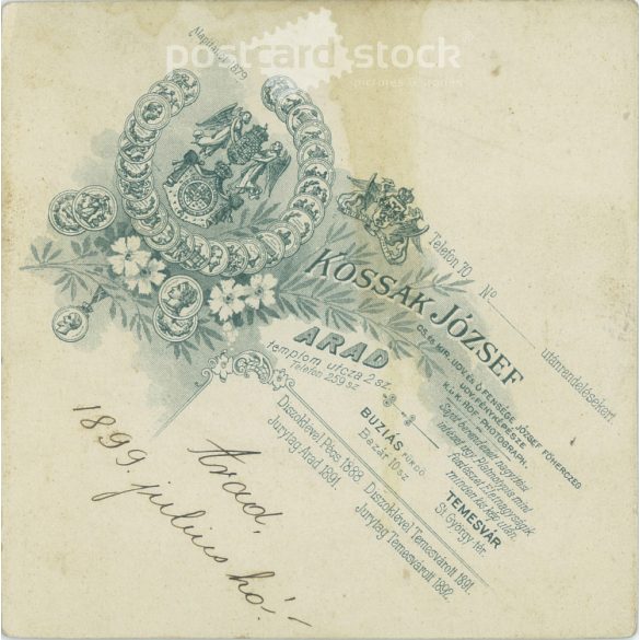 Kossak József fényképészeti műterem munkája. Arad. 1900-as évek eleje. Fiatal pár, Pepi és Juliska műtermi fotója. Régi fotó, eredeti kabinetfotó / keményhátú fotó. (2792579)