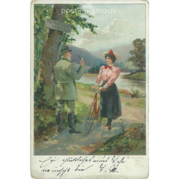 1902 - Romantikus régi képeslap. Litografált, egyedi grafika. (2792588)