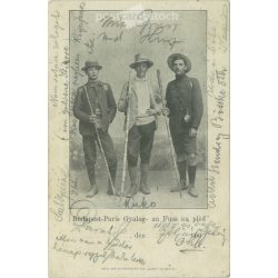   1891 - Budapest-Párizs gyalog. Feliratokkal és szignókkal ellátott fotó. Eredeti papírkép. Régi fotó. Fekete-fehér fotólap, régi képeslap. (2792601)