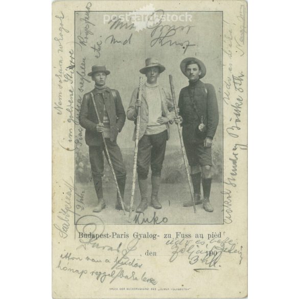 1891 - Budapest-Párizs gyalog. Feliratokkal és szignókkal ellátott fotó. Eredeti papírkép. Régi fotó. Fekete-fehér fotólap, régi képeslap. (2792601)