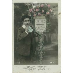   1915. Üdvözlőlap. Eredeti papírkép. Régi fotó. Színezett fotólap, régi képeslap. (2792647)