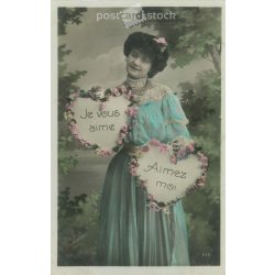   1907 - Romantikus képeslap. Eredeti papírkép. Régi fotó. Színezett fotólap, régi képeslap. (2792649)