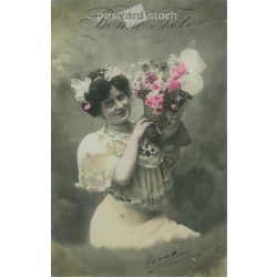   1907 - Romantikus képeslap. Eredeti papírkép. Régi fotó. Színezett fotólap, régi képeslap. (2792650)