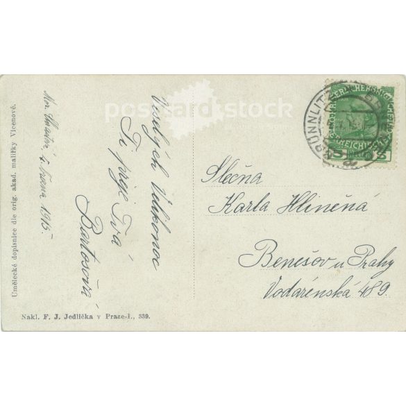 1915 - Húsvéti képeslap. Egyedi grafika, művészeti reprodukció, régi képeslap. (2792651)