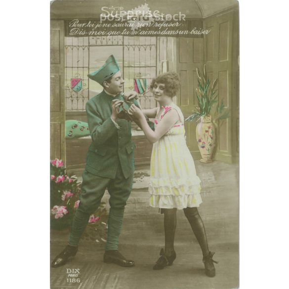 1913 - Romantikus képeslap. Eredeti papírkép. Régi fotó. Színezett fotólap, régi képeslap. (2792658)