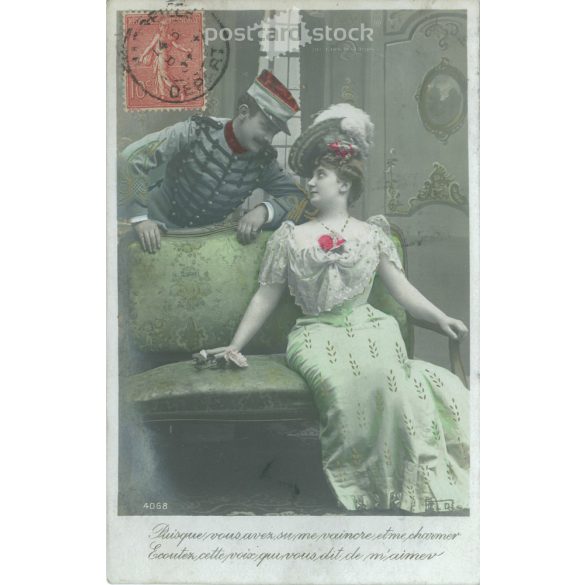1914 - Romantikus képeslap. Eredeti papírkép. Régi fotó. Színezett fotólap, régi képeslap. (2792661)