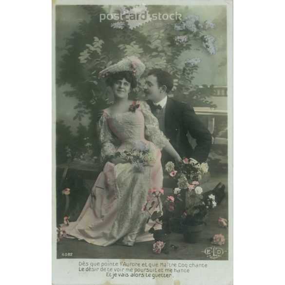 1914 - Romantikus képeslap. Eredeti papírkép. Régi fotó. Színezett fotólap, régi képeslap. (2792662)