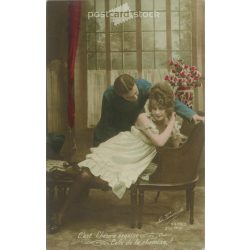   1914 – Romantikus képeslap. Eredeti papírkép. Régi fotó. Színezett fotólap, régi képeslap. (2792663)