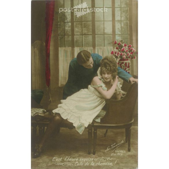 1914 - Romantikus képeslap. Eredeti papírkép. Régi fotó. Színezett fotólap, régi képeslap. (2792663)