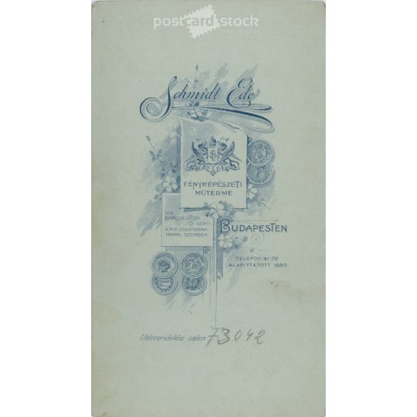 1910-es évek. Elegáns, esküvői fotó. A képen szereplők személye ismeretlen. A fotó Schmidt Ede fényképészeti műtermében készült, Budapesten. Régi fotó, eredeti kabinetfotó / keményhátú fotó. (2792682)