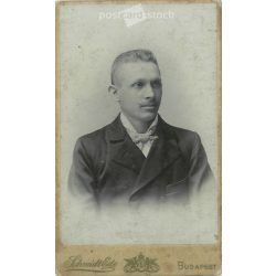   1898. Fiatal férfi műtermi fotója. A képen szereplő személye ismeretlen. Schmidt Ede fényképészeti műterem munkája. Budapest. Régi fotó, vizitkártya, CDV fotó. (2792707)